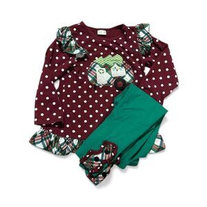 Maroon Polkadot Christmas Camper Applique Ruffle Set XL